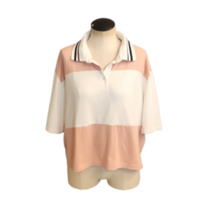NWT Womens Wild Fable peach & white striped cropped polo tee size L.